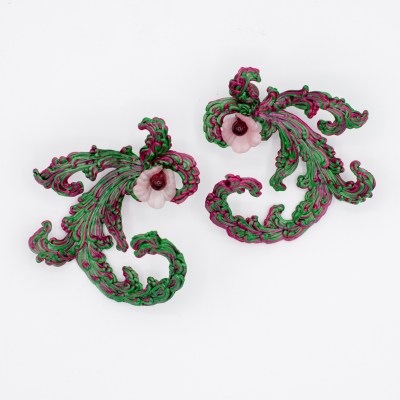 Earrings, Curlicues (Green-Pink), Series: For When We Flourish