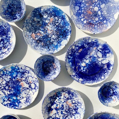 Bubble plates (10 sets of 2), set composed by soup plate, main plate, dessert plate, bow