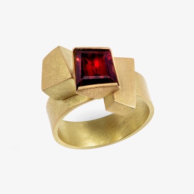 Ring, Red Brutalist Sculpture ring