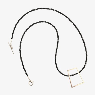 Necklace, Rectangle necklace with black spinels silver